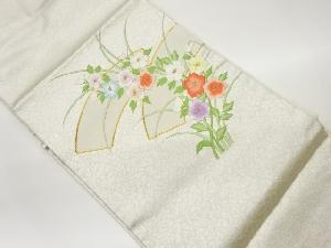 金駒刺繍地紙に草花模様名古屋帯